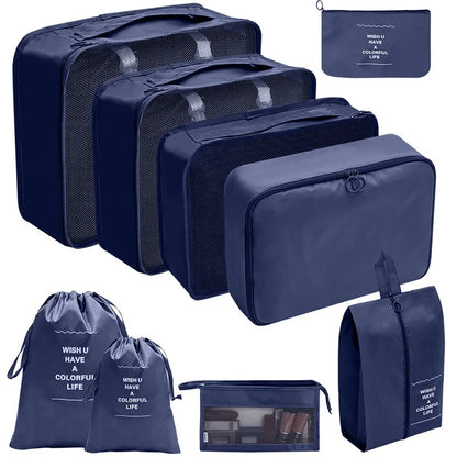 Gardez vos affaires bien organisées et gagnez de la place dans vos valises grâce à cet ensemble pratique de sacs de rangement. 
Disponible en plusieurs couleurs et tailles (7, 8, 9 ou 10 pièces).