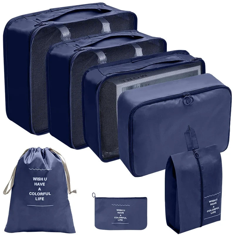 Gardez vos affaires bien organisées et gagnez de la place dans vos valises grâce à cet ensemble pratique de sacs de rangement. 
Disponible en plusieurs couleurs et tailles (7, 8, 9 ou 10 pièces).