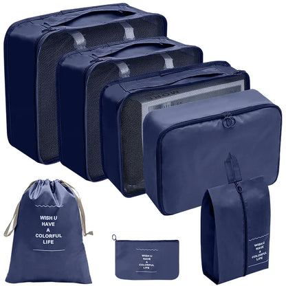 Gardez vos affaires bien organisées et gagnez de la place dans vos valises grâce à cet ensemble pratique de sacs de rangement. 
Disponible en plusieurs couleurs et tailles (7, 8, 9 ou 10 pièces).