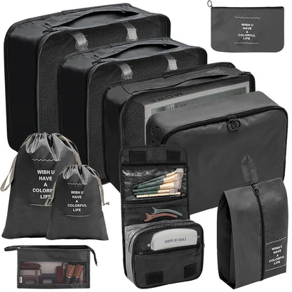 Gardez vos affaires bien organisées et gagnez de la place dans vos valises grâce à cet ensemble pratique de sacs de rangement. 
Disponible en plusieurs couleurs et tailles (7, 8, 9 ou 10 pièces).