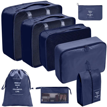 Gardez vos affaires bien organisées et gagnez de la place dans vos valises grâce à cet ensemble pratique de sacs de rangement. 
Disponible en plusieurs couleurs et tailles (7, 8, 9 ou 10 pièces).