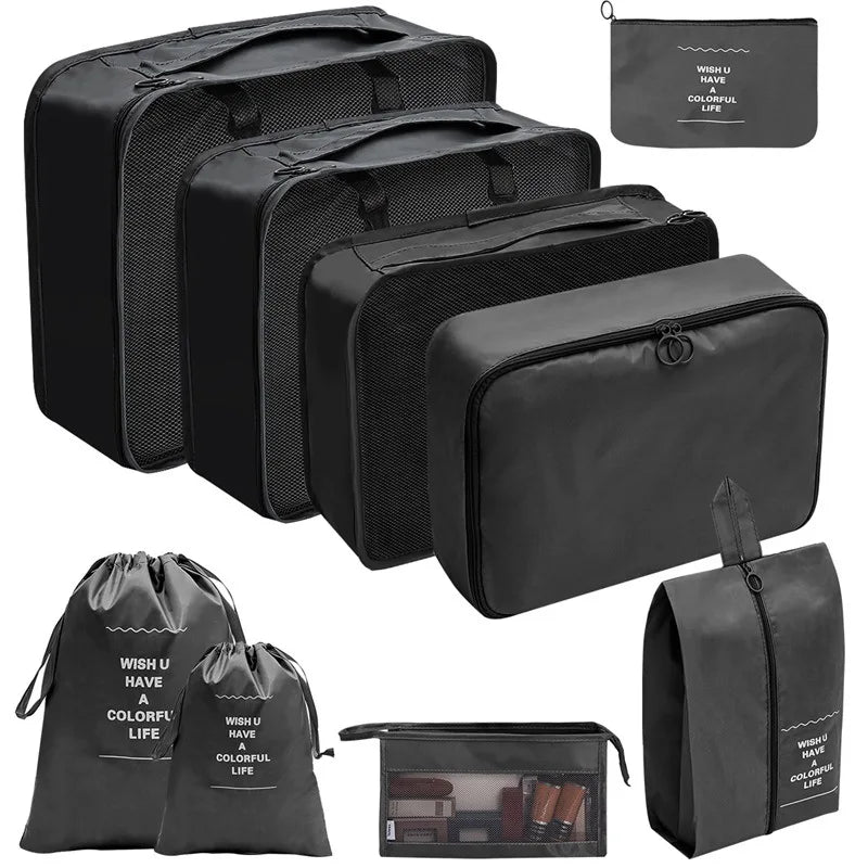 Gardez vos affaires bien organisées et gagnez de la place dans vos valises grâce à cet ensemble pratique de sacs de rangement. 
Disponible en plusieurs couleurs et tailles (7, 8, 9 ou 10 pièces).