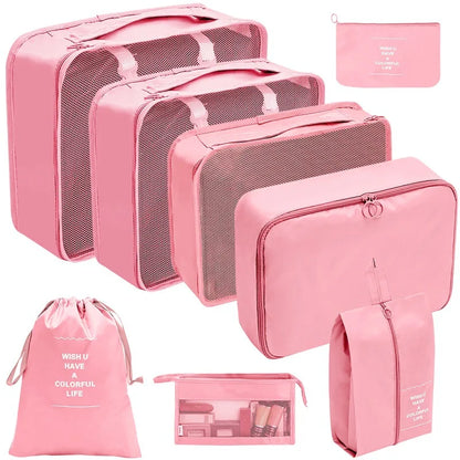 Gardez vos affaires bien organisées et gagnez de la place dans vos valises grâce à cet ensemble pratique de sacs de rangement. 
Disponible en plusieurs couleurs et tailles (7, 8, 9 ou 10 pièces).