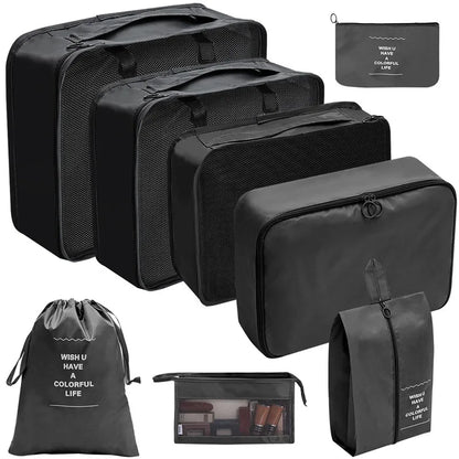 Gardez vos affaires bien organisées et gagnez de la place dans vos valises grâce à cet ensemble pratique de sacs de rangement. 
Disponible en plusieurs couleurs et tailles (7, 8, 9 ou 10 pièces).
