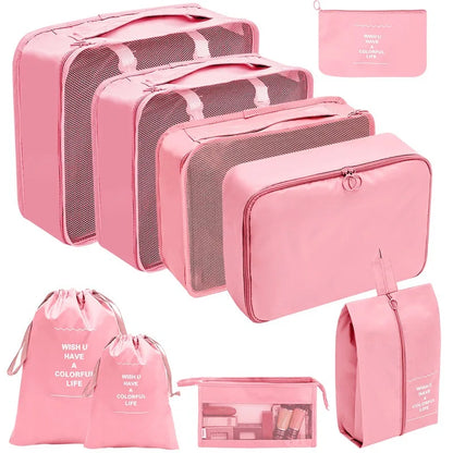 Gardez vos affaires bien organisées et gagnez de la place dans vos valises grâce à cet ensemble pratique de sacs de rangement. 
Disponible en plusieurs couleurs et tailles (7, 8, 9 ou 10 pièces).