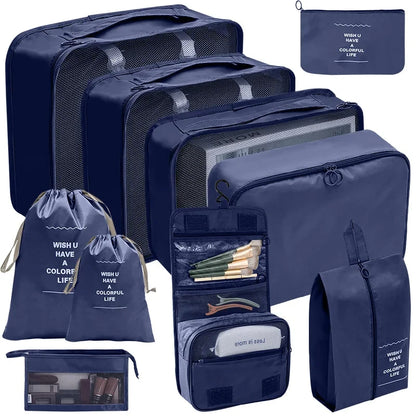 Gardez vos affaires bien organisées et gagnez de la place dans vos valises grâce à cet ensemble pratique de sacs de rangement. 
Disponible en plusieurs couleurs et tailles (7, 8, 9 ou 10 pièces).